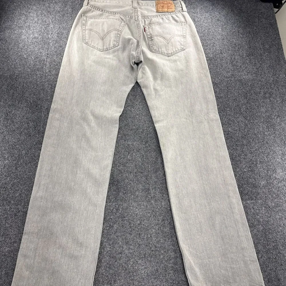 Levis 501 Original Jeans Mens 32x32 Gray Light Wash Button Fly Straight Denim